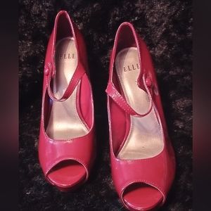 Elle Sherri Berry Deep Red Peep toe Platform Heels Ankle Strap Red size 8M